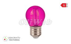 LED fényforrás E27 G45 kisgömb COG "izzószálas" 2W pink