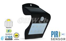 Fali napelemes LED lámpa 1,5W PIR + akku, fekete IP65 V-TAC