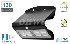 Fali napelemes LED lámpa 7W PIR + akku IP65, fekete V-TAC